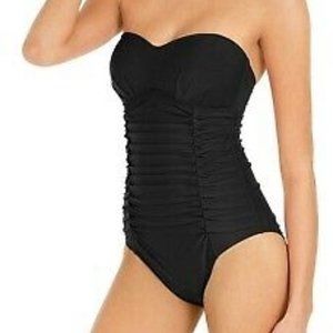 DKNY Liquid Pleated Bandeau Tummy Control One-Piece Swimsuit